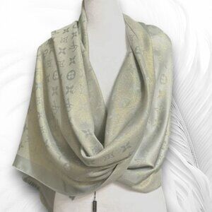 Soft Light Gray Cashmere Silk Blend Oversized Shawl Scarf